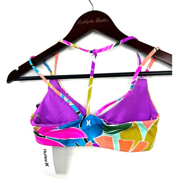 New Hurley Womens Size XS Max Isla Pull On Bikini Top Violet Tropical Print T3 - Picture 8 of 10